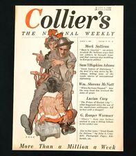 Antique March 1919 Colliers Magazine Cover Soldier Telling Children WW I Stories picture