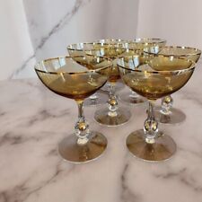 Set Of 6 Lyngby Danish Crystal Champagne Glass MCM Gold Ball Amber picture