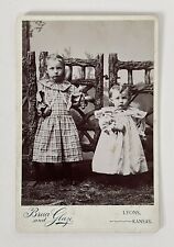 Victorian Cabinet Card Photo Young Girls Sisters  Children Lyons, Kansas Antique picture