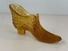 Antique EAPG Herman Tappan Amber Diamond Cut Glass Miniature Cat Shoe / Slipper picture