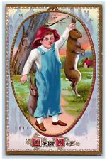 c1910's Easter Joys Boy Cached Rabbit Rockford Illinois IL Embossed Postcard picture