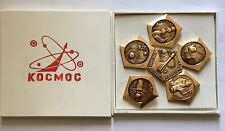 Rare Set of 5 VTG USSR Soviet Space Exploration Kocmoc Pins in Box, 1961 picture