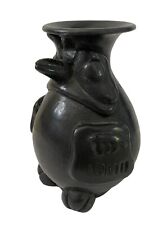 Bird Vase Owl Design Pre-Columbian Style Black Pottery Oaxaca Mexico 5”. Signed picture