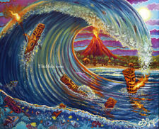CBjork Signed 8x10 PRINT Tiki Surfing Fire Water Hawaiian Island Hula Volcanic picture