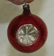 German Antique Red Glass Double Indent Vintage Christmas Ornament 1930's picture