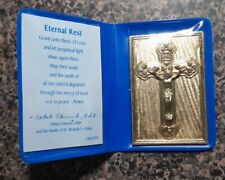Vintage In Loving Memory Eternal Rest Crucifix Pressed Medal Plaque Folder  picture