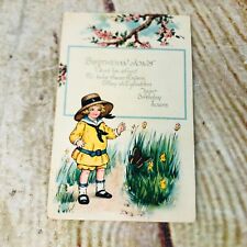 vtg birthday joys post card little girl butterflies cherry blossoms used picture