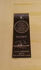 Vintage US Navy Battleship USS Missouri BB-63 Matchbook Cover Japanese Surrender picture