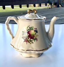 Vintage Dixon Art Studios Teapot Fruits Design 22kt Gold Trim picture