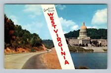 Charleston WV, Banner Greetings, Capitol Building Vintage West Virginia Postcard picture