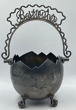 ROGERS SMITH & CO Silverplate Best Wishes Cracked Egg Footed Basket -Conrad 1895 picture