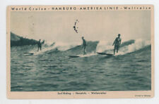 Vintage Hawaii Surfing Postcard - 1932 Surfriding Honolulu-  picture