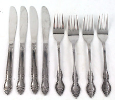 8pc Set of Vintage Japanese Rose Pattern Stainless Silverware Knives & Forks picture