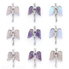 Natural Crystal Angel Wings Chakra Gemstone Pendant Charms Reiki Healing Amulet picture