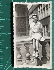 Vintage Photo Black White Snapshot Pretty Young Lady Sitting Identified picture