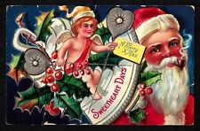 5904 Antique Vintage Christmas Postcard Santa Smoking Pipe SWEETHEART DAYS Cupid picture