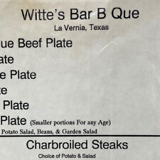 Original 1970s Witte’s Barbeque Restaurant Menu BBQ Bar B Que La Vernia Texas picture