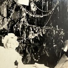 Antique Snapshot Photograph Christmas Tree Spooky Haunting Toy Doll Odd picture