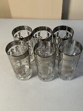 Vintage Kimiko Silver Guardian Crest Highball Glasses Barware Knight Set (6) MCM picture