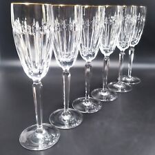 6 WATERFORD Crystal GRENVILLE GOLD Champagne Flutes Vertical Cuts Dots Gold Rim picture