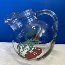 Vintage 1940s Tomato Print Tilted Glass Juice Pitcher With Ice Lip picture