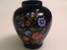 Vintage Floral Glass Vase, orange, blue, green on black background picture