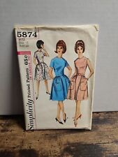 1965 Vintage SIMPLICITY 5874 Juniors' Misses' One Piece Dress Size 12 Bust 32  picture