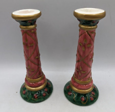 LLauter's Holiday Quilt Ceramic Candle Stick Holders Vintage Holiday With Box picture