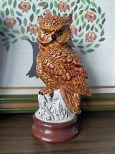 VINTAGE GREAT HORNED OWL Figurine Hand Painted 12” Large Byron Mold 1970s MCM picture