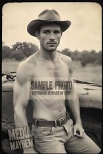 Man with Abs Cowboy Posing in front junk car Sexy 4x6 Gay Interest Photo #142 picture