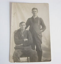 Vtg 1910s 20s Two Men in Overalls Coveralls WORKWEAR CO Postcard RPPC picture