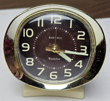 Vintage Westclox Baby Ben Wind Up Alarm Clock - Brown w Brass Accents - Tested picture