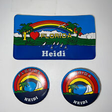 Vintage 1980’s Florida Rainbow Heidi Luggage Tag, Pin, and Magnet picture