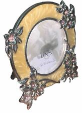 Lenox Floral Enamel Rhinestone 2”Diam Photo Frame Picture Portrait 3.25”W 3.75”T picture