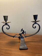 Vintage Art Noveau Double Metal Candlestick With Lovely Deer Sculpture picture