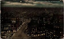 Detroit Night Aerial Sky Lights Moon Town Ford Sign Trolley Tracks 1913 Postcard picture