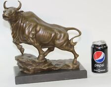 Spain Art Bronze Copper FengShui Money wealth corrida Cattle neat bull Ox Figure picture