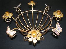 Vintage Gilt Metal Centerpiece Bowl - Candle holders & Handpainted Butterflies picture