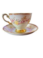 Tuscan Fine English Bone China Footed Teacup and Saucer Gold Trim Foot #141H picture