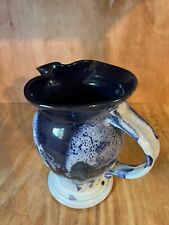 HAND MADE BLUE & WHITE SIGNED VINTAGE MILK/WATER PITCHER picture