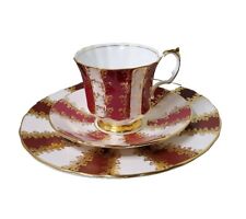Vintage ELIZABETHAN Tea Cup, Saucer and plate Burgundy & Gold Gilt Pattern  picture