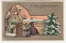 1908 A Merry Christmas Embossed Postcard Boy Feeding Pigeons Antique picture