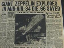 VINTAGE NEWSPAPER HEADLINES ~ HINDENBURG ZEPPELIN CRASH EXPLODES DISASTER  1937 picture