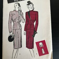 Vintage 1940s Butterick 3337 Tailored Skirt Suit Collarless Sewing Pattern USED picture