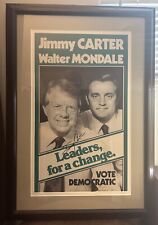 Jimmy Carter Signed Original 19x28 Campaign Poster Framed POTUS Full Signature  picture