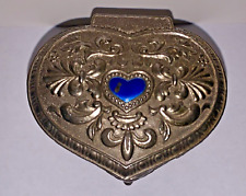 VTG Small Silver Tone Ornate Heart Lined Footed Trinket Jewelry Box Japan picture