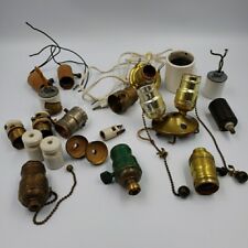 Lot Of Antique Vintage Brass Porcelain Light Sockets Lamps Fixtures Parts 20 PC picture