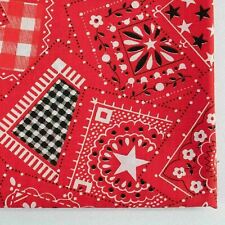 Vintage Cotton Fabric Red White Gingham Paisley Print Bandana 42 x 45 picture