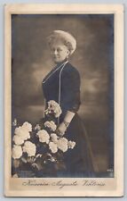 Postcard RPPC Early 1900s Augusta Viktoria German Empress In Black Dress Pearls picture