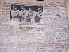 1935 SEPTEMBER 23 NEW YORK TIMES - CUBS CLINCH PENNANT - NT 3791 picture